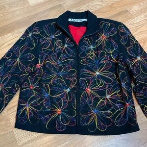 Vintage Anage long sleeve black embroidered multicolored floral jacket. Size S.